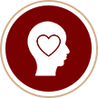 A red and white icon of a head with a heart in the middle.