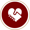 A red and white icon of two hands shaking
