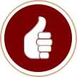 A red and white thumbs up icon in a circle.