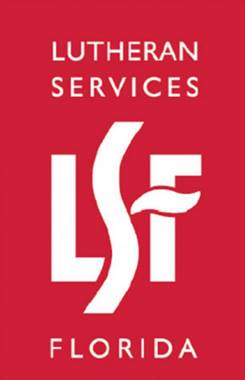 A red and white logo of the lsf services.