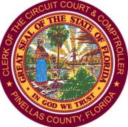 A seal of the pinellas county court and comptroller.